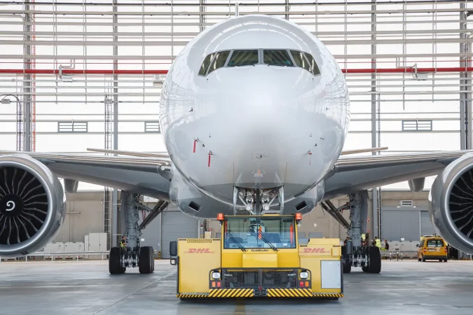 Pushback of Boeing 777F aircraft